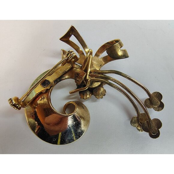 Vintage Purple Rhinestone & Gold Tone Pin Brooch, Art Deco Retro Style Flower - Picture 4 of 5